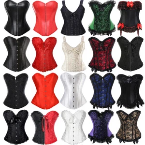 Para mujer Corsé con cordones satinado sobre busto deshuesado Bustier Burlesque Vasco Top Disfraz - Imagen 1 de 42