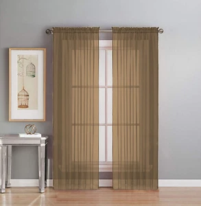 2 Piece Fully Stitched Sheer Voile Window Panel Curtain Drape Set - Picture 1 of 27