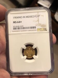 1904-Mo NGC MS 64+ Mexico Gold 1 Peso Gem Mint State Coin