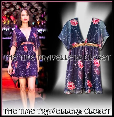 KATE MOSS TOPSHOP ЦВЕТОЧНЫЙ ШИФОНОВОЕ ШЕЛКОВОЕ ЛОТОС БИСЕРОМ ПОГРУЖЕНИЕ МИНИ-ПЛАТЬЕ UK 8 36 4 - Изображение 1 из 4