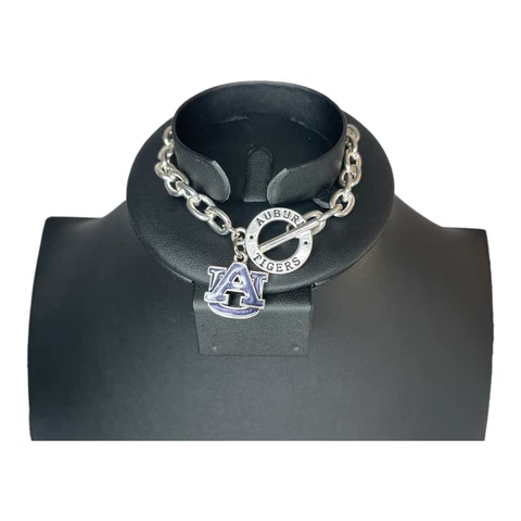Auburn Tigers Football Charm Bracelet Silver Tone Toggle 8" Cover