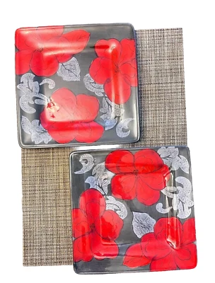 Laurie Gates Regency Collection обеденные тарелки 9 дюймов серый красный цветочный набор из 2 - Изображение 1 из 3