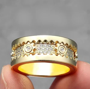 Men's Quality Stainless Steel A+ Zirconia Rotation Ring (Silver, Gold) - Picture 1 of 5