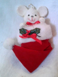 Vintage Flocked Mouse in Santa Hat Ornament - Picture 1 of 6