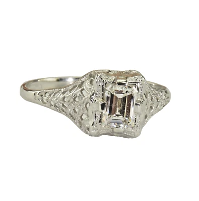 EGL USA Certified .59 ct D VS2 Filligree Solitare Ring Emerald Cut - Image 1 of 4