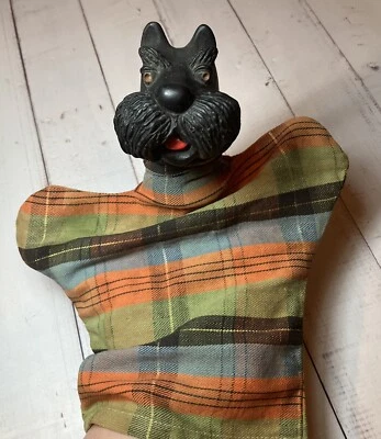 Игрушка ручная кукла собака Scottie 1960-е винтажный черный шотландский терьер 9,75 дюйма - Изображение 1 из 4