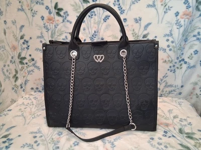 Bolso de Mano Bolso Cartera Betsey Johnson Calaveras Grande Negro Xotonia Nuevo con Etiquetas  Foto 1 de 4