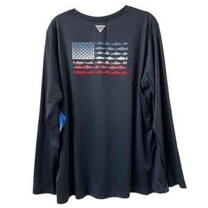 Columbia Tidal Tee PFG Long Sleeve Shirt Women 2X Navy Fish USA Flag UPF50 NWT - Picture 1 of 11