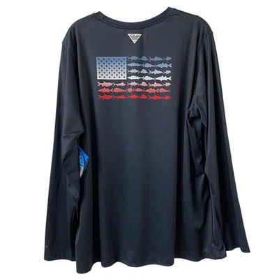 Columbia Tidal Tee PFG Long Sleeve Shirt Women 2X Navy Fish USA Flag UPF50 NWT - Image 1 of 4