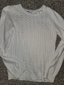 Kids Girls H&m Sweater White Cable Knit 6 To 8 Year Size Bow On Collar - Picture 1 of 3