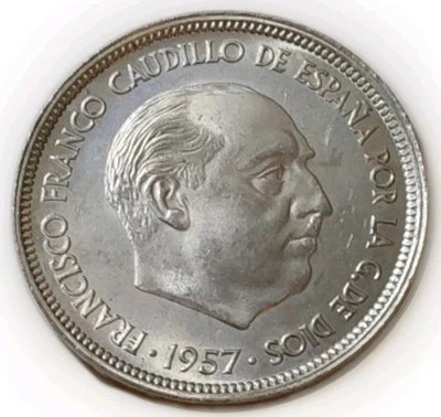 1957 (58) Spain 50 Pesitas BU CN Coin-UNA LIBRE GRANDE Edge Lettering KM# 788 - Image 1 of 4