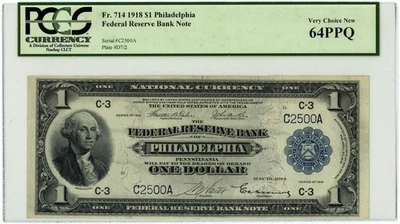 FR.714 $1 1918 FRBN Philadelphia Very CH New 64PPQ PCGS Currency 950750-68 - Image 1 of 3
