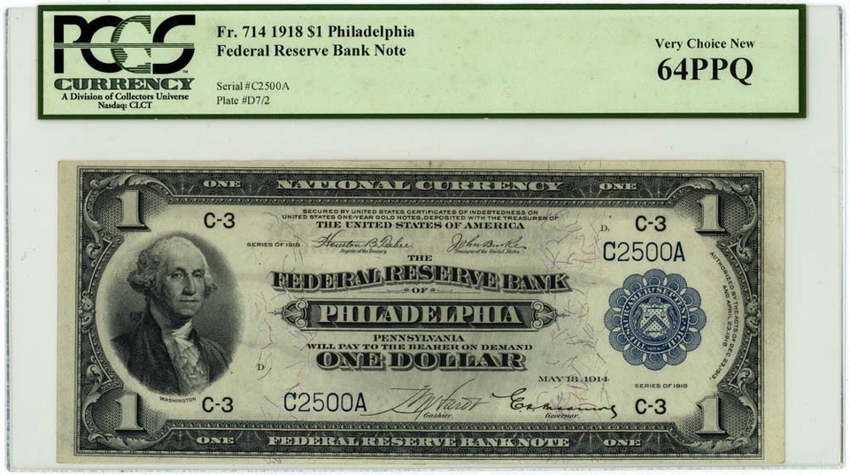 FR.714 $1 1918 FRBN Philadelphia Very CH New 64PPQ PCGS Currency 950750-68 - Image 1 of 3