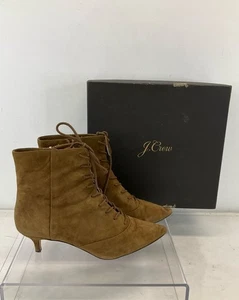 J. Crew Brown Suede Pointed Toe Lac-Up Kitten Heel Booties 9.5 - Picture 1 of 9