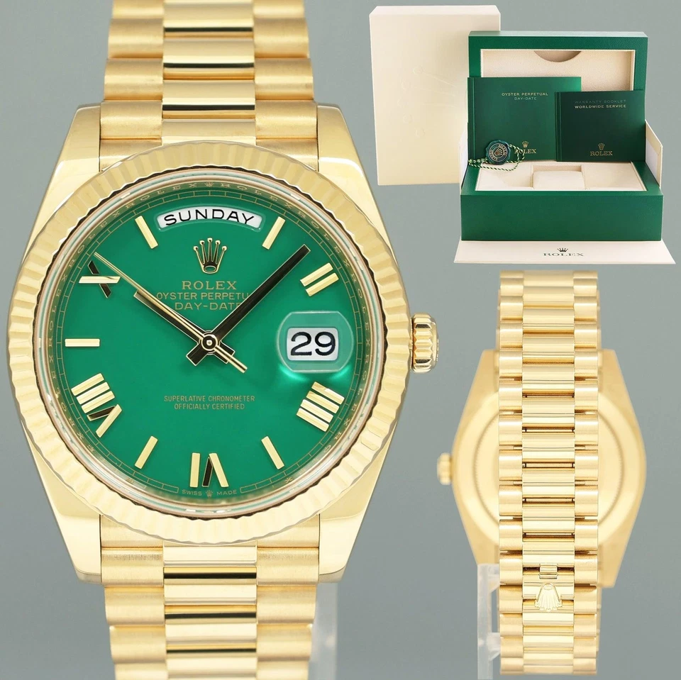 Reloj Rolex Day-Date 40 President 228238 2025 como nuevo esfera verde personalizada oro amarillo Foto 1 de 4