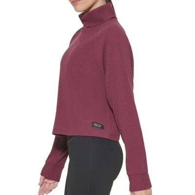 NWT Calvin Klein CK Boxy Cropped Relaxed Fit Thermal Turtleneck Shirt Burgundy S - Image 1 of 4