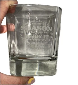 Jack Daniel’s “Its A Short Season Don’t Forget To Enjoy It” Square Whiskey Glass - Picture 1 of 7