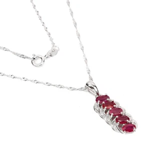925 Sterling Silver Necklace Oval  Ruby 5x3mm Cz  Gemstone Jewelry 18 Ins - Picture 1 of 9