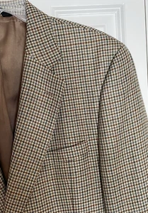 Jos A Bank 42R Wool Silk Linen Beige Brown Houndstooth Blazer Jacket Sport Coat - Picture 1 of 16