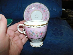 ANTIQUE COPELAND GILDED PINK FLORAL FOOTED CUP & SAUCER D2462 #2 - Picture 1 of 5