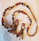 UNBRANDED - VAR SIZE TYPE RED BLACK GOLD WOOD BEAD NECKLACE EARRING SET  32"