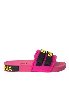 Dolce&Gabbana Women Pink Black Sandals Nylon Stretch Beachwear Flat Slide Shoes - Picture 1 of 8