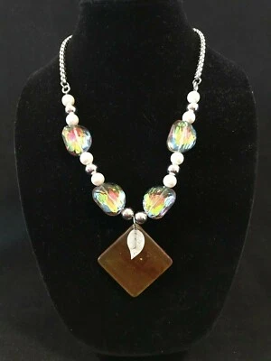 Collar de acero inoxidable croma amarillo perla simulada vidrio arco iris 22" - Nuevo en caja Foto 1 de 4