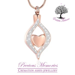 Rose Gold Keepsake Cremation Ashes Necklace - Memorial Jewellery Urn Pendant - Picture 1 of 4
