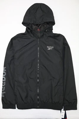 Chaqueta cortavientos REEBOK para hombre negra XL cremallera completa sudadera con capucha forrada bordada a presión Foto 1 de 4