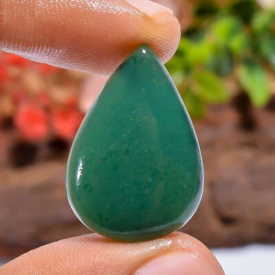 18 Ct. Natural Pear Green Aventurine Cabochon Gemstone Pendant Making 26X18X5 mm - Image 1 of 4