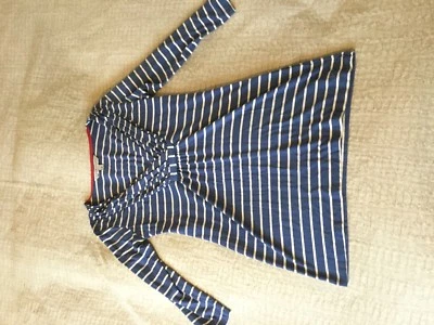 Lovely Crew Clothing blue white Breton stripe longline jersey tunic top size 8! - Image 1 of 4