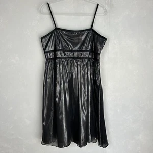 Calvin Klein size 14 fit & flare dress black silver metallic chiffon silk y2k - Picture 1 of 10