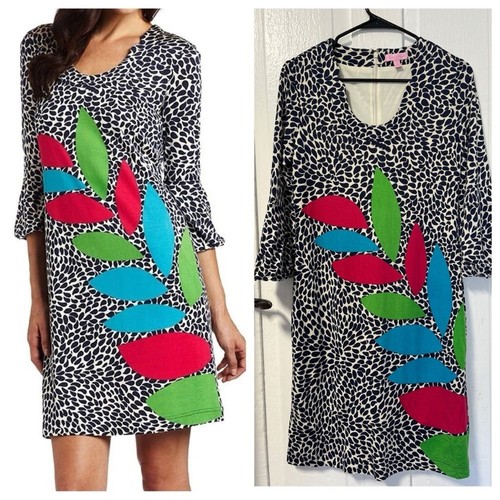 OFF WHITE Abito tubino Lilly Pulitzer Angie blu navy e bianco sporco con manica a palloncino ritagliata S