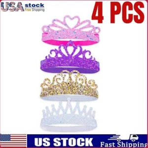 4 Glitter Tiara Headbands for Girls, Elastic Princess Crown Hair Bands Toddlers - Picture 1 of 11