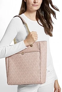 MICHAEL Michael Kors MK Blaire große Logo-Tragetasche in Rosa und Gold - NEU - Bild 1 von 9