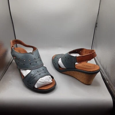 Cobb Hill Janna Sandals Women's 8W Green Teal Perforated Slingback A168 - Image 1 of 4