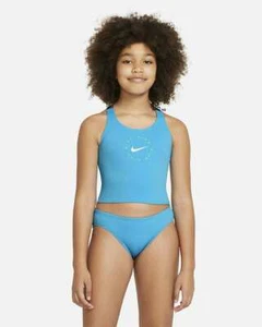 Nike Kids Girls Blue Crossback Midkini Swimsuit Set L71906 Size Small (8-10 YRS) - Picture 1 of 4