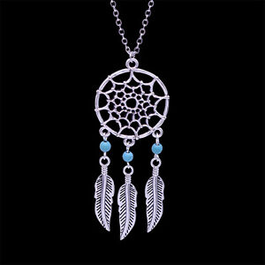 Antique silver coloured dream catcher style web and leaf chandelier necklace