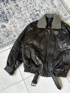 Vintage Fur Trim Aviator Leather Brown USA Bomber Jacket Size XL - Picture 1 of 13