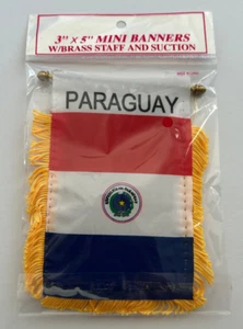 Mini Bandera Bandera Paraguay 4" x 6" con Bastón de LATÓN Y VENTOSA. - Imagen 1 de 1