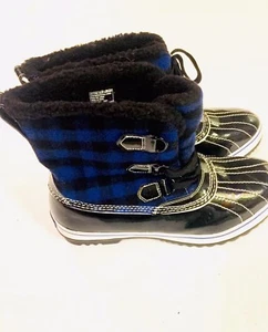 sckechers Winter Waterproof Thinsulate Men Boots Blue And Black Checkered Sz 9.5 - Picture 1 of 5