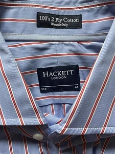 HACKETT - Men’s Blue White and Red Striped Shirt - Size 44 - Picture 1 of 3