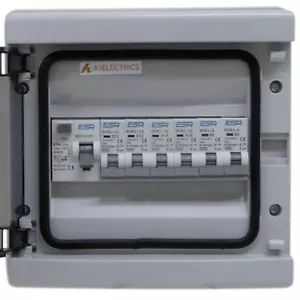 Consumer Unit 6 Way with RCD 63A 30mA and 2 Each MCBs 6A 16A 32A Plastic IP65 - Picture 1 of 8