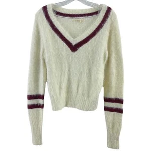 Copper Key Cream Red V-Neck Fuzzy Pullover Sweater Nylon Acrylic Women’s Small - Picture 1 of 4