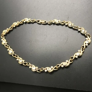 Swarovski Crystals Necklace Gold Tone Figure 8 Infinity Choker 16 Inches Signed - Picture 1 of 15