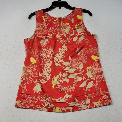 Camisa Fossil Para Mujer Grande Roja Floral Pájaro Top Blusa Cuello Redondo Sin Mangas Foto 1 de 4