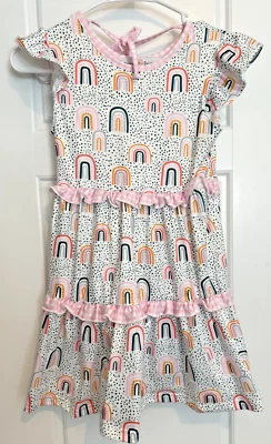 Nuevo sin etiquetas Vestido Oopsie Rosa Margarita Arco Iris En Capas Niñas Manga Acampanada Talla 7 Foto 1 de 3