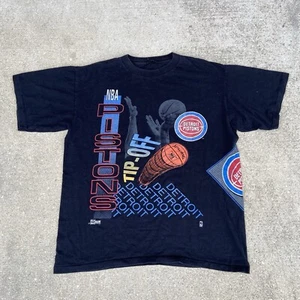 Vintage Detroit Pistons AOP T-shirt Mens size XL Black Salem Sportswear NBA - Picture 1 of 6