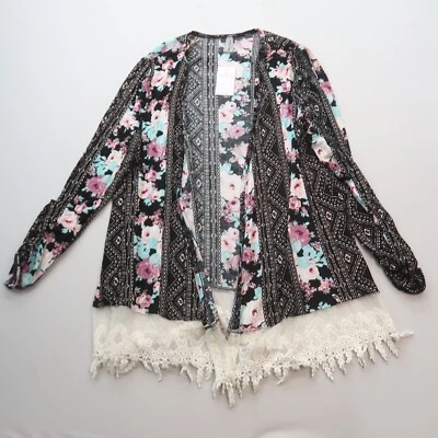 Cárdigan floral Vanity para mujer talla mediana frente abierto flecos boho ligero nuevo con etiquetas Foto 1 de 4