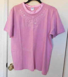 NEU Haband! Rosa mit Perlen und Glitzer Kurzarm Pull Over Top. Gr. L - Bild 1 von 4